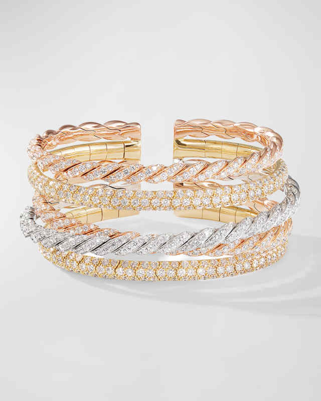 Paveflex Five Row Bracelet with Diamonds in 18K Golds, 73mm, Siz